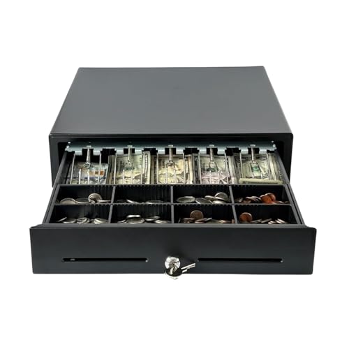 Image of swaggers Metal Cash Drawer For Point of Sale (POS) System with Removable Coin Cash Tray, 5 Bills /8 Coins slots Drawer with RJ11 Interface Key Lock | Black Colour