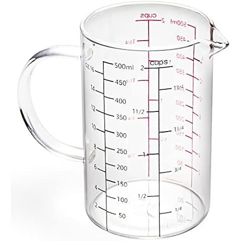 77L Glass Measuring Cup with Handle, [Double-Sided Measuring Scale, V-Shaped Spout, Insulated handle], High Borosilicate Glass Measuring Cup with Three Scales (OZ, Cup, ML) for Liquid (2 Cup) Cover