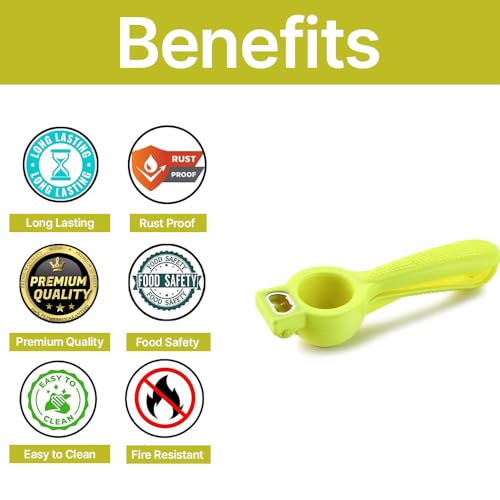 Image of Lemon Squeezer & Citrus Juicer with with Attached Bottle Opener, Manual Hand Press for Fresh Lemon, Lime, Orange Juices, Easy Squeeze, Easy Clean, 2-in 1 Lime Squeezer (Yellow)