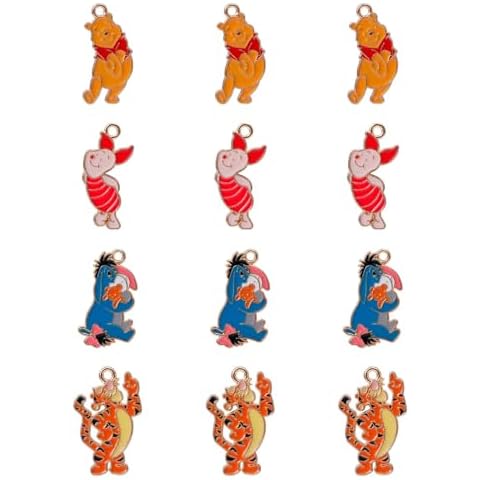 CNEISEJK 12Pcs Pooh Bear Cartoon Charm Pooh Piglet Eeyore Tiger Jewelry Accessories Pendant for Jewelry Making DIY Crafts (A-WEINI B 2403) Cover