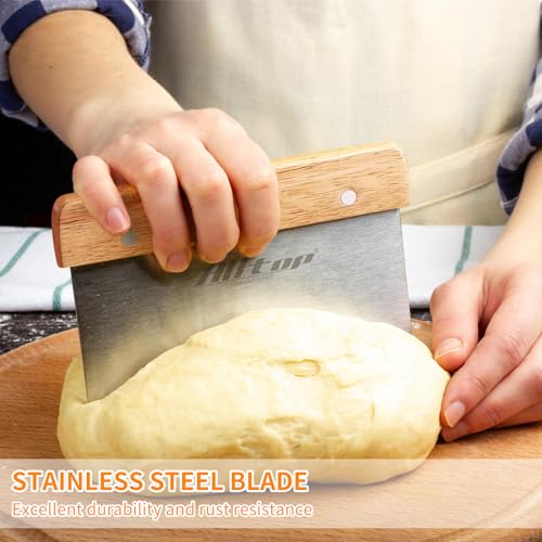 ALLTOP Dough Cutter – Premium Stainless Steel Food Scraper for Bread and Pastry – Bench Scraper with Ergonomic Wooden Handle – Multipurpose Kitchen Tool