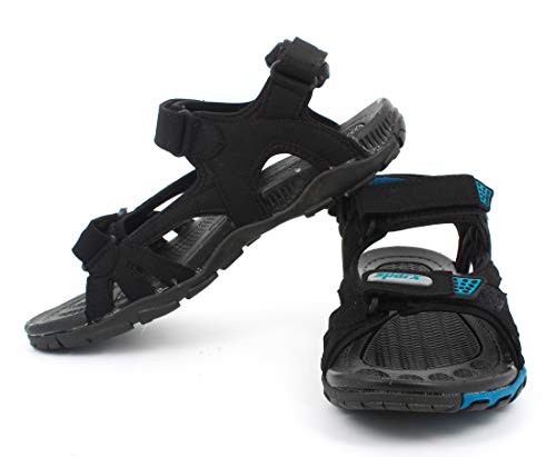 Image of SPARX Men Black T. Blue Leather Outdoor Sandals-6 UK (39 1 /3 EU) (SS0496G BKTB0006)