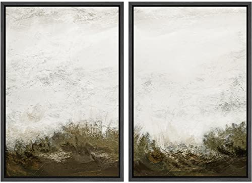 IDEA4WALL Framed Canvas Print Wall Art Set Grunge White Brown