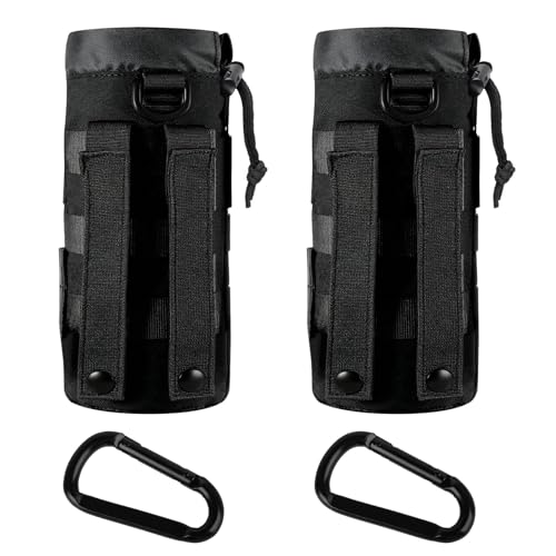 2 StkTaktisch Flaschenhalter, für Molle Trinkflaschenhalter Gürtel, Wasserflaschentasche, Tragbarer Rucksack Flaschenhalter Tasche mit Kordelzug, Camping Getränkehalter Gürtel + 2 Karabiner