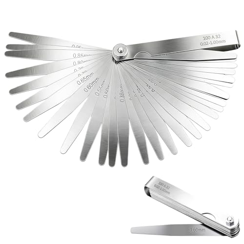 Sekfpnk 32-teiliges Edelstahl Fühlerlehre 0 02-1 mm Klingen Fühlerlehre Edelstahl Metrisch Werkzeug Ventilspiel-Fühlerlehre zur Messung der Spielbreite oder -dicke