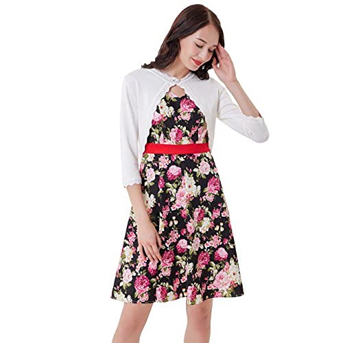 Grace Karin 3 Pack V Neck Cropped Bolero Jacket Long Sleeve Shrug Cardigan Sweater Black Red White L #TOP1