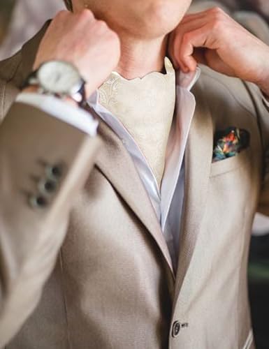 Image of Barry.Wang Ascot Ties Cravat Tie Men Paisley Plaid Scarf Self Tie Pocket Square Cufflinks Set Wedding Party
