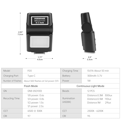 PIOENIMAGE Mini Camera Flash Speedlite with Video Light, Flash for Camera - image 7