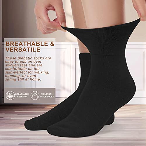 Blongw 6-Pair Diabetic Socks For Women Loose Fit Cotton Crew Socks Above Ankle With Wide Non-Binding Top For Circulatory Neuropathy #TOP3