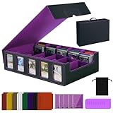 Trading Card Storage Box with Handle,5-Row Portable Leather Game Case for 4000+ Cards,Purple Card Collection Box with Commander Display Window for MTG,Yugioh, and Sports Cards,Gifts for Card Collector