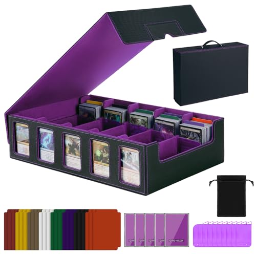 Trading Card Storage Box with Handle,5-Row Portable Leather Game Case