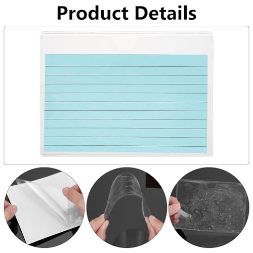 WADORN 50 Pack Index Card Pockets with 60Pcs Colorful Index Cards, Adhesive Pockets with Top Open Pl