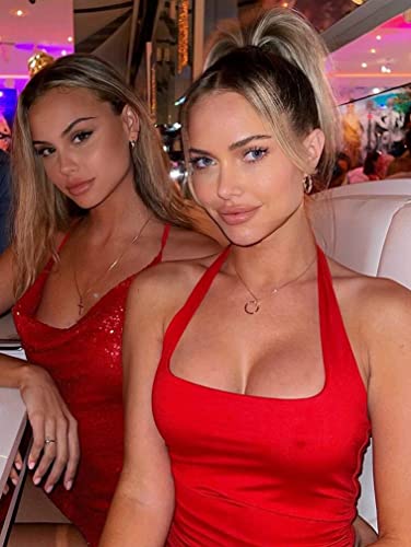 Zilezile Women's Sexy Bodycon Sleeveless Backless Ruched Lace-Up Cocktail Party Dresses Club Dress Red #TOP2