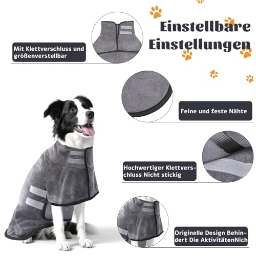 Zepphi Hundebademantel, Hunde Bademantel Mikrofaser Schnelltrockend, Hundehandtuch mit Klettverschluss und Verstellbarem Schrumpfband, super saugfähiger Haustier Trockenmantel(große Hunde)