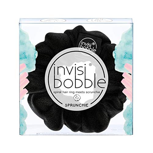 invisibobble SPRUNCHIE, True Black - Spiral Hair Ring meets Scrunchie, No Kink, Strong Hold, Stylish Bracelet, 90s Trend - Suitable for All Hair Types