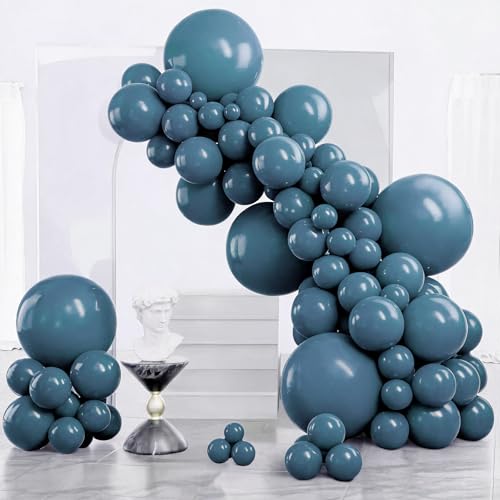 Image of PartyWoo Slate Blue Balloons 140pcs Different Sizes Pack of 18 12 10 5 Inch Navy Dusty Blue Boho Neutral Balloon Arch Kit for Baby Shower Graduation Jungle Ocean Birthday Party Decorations Blue-F36
