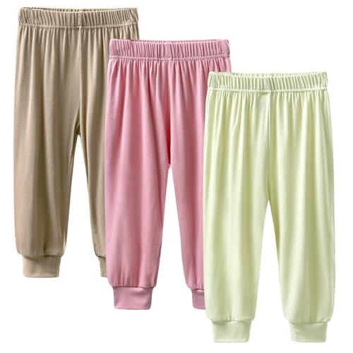 Kids Tales 3Pack Boys Girls Modal Pants Child Basic Plain Solid Trousers Little Kids Elastic Waist Jogger Pants Long Bloomer