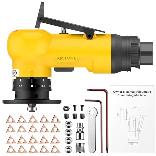 AMTOVL Pneumatic Chamfering Tool - Mini Air Chamfer Tool with 10 C-Angle & 10 R-Angle Blades, 45&deg; 30000 RPM Chamfering Tool for Metal and Wood with 1/4" Air Inlet