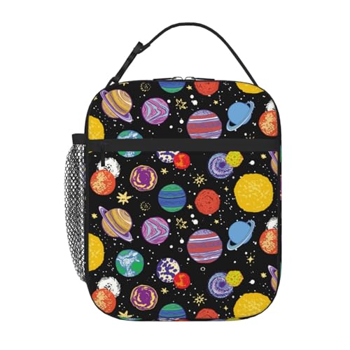 GVGOAGL Cartoon Space Planet Insulated Lunch Bag Reusable Cooler Lunch Box Portable Leakproof Thermal Container Tote Bags for Girls Boys School Travel