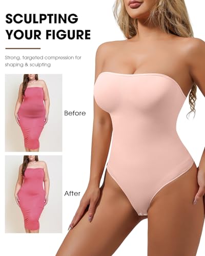 Image of Strapless Body Shaper Tummy Control for Women Thong Seamless Body Suit Shapewear Strapless Bodysuit Shapewear