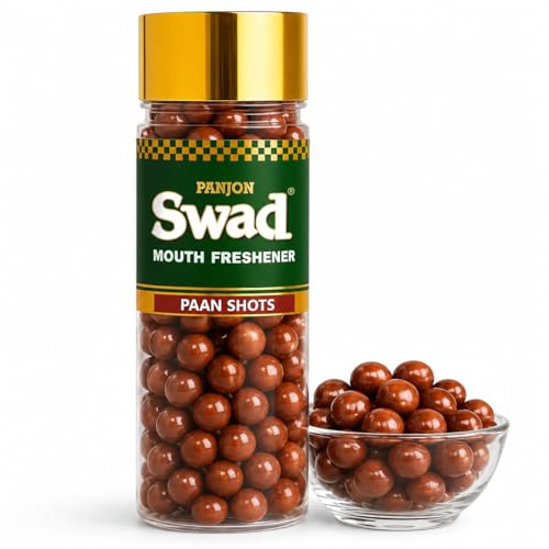Image of Swad Paan Shots Candy for Instant Mouth Refreshment | Premium Pan Toffee Balls & Traditional Indian Mukhwas | Made with Real Betel Leaf & Gulkand | 100% Natural, Preservative-Free | 150g Bottle