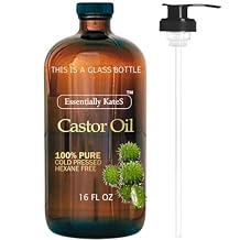 Essentially KateS Castor Oil 16 Fl Oz Glass Bottle - Original - A Huge Glass Bottle with a Pump - 100% Pure and Natural, Cold Pressed, and Hexane-Free - Hair and Body