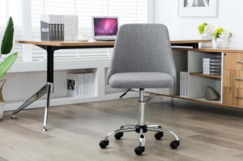 Image of Taskpro Fabric Upholstered Height-Adjustable 360 Swivel Revolving Office Study Desk Chair in Light Grey Color