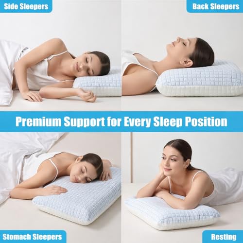 Image of LA VERNE Cooling Gel Infused Pincore Technology Breathable Memory Foam Pillow with 3S Rebound| Cool Gel Cervical Support for Neck & Shoulder Relief (2, White, Queen (U.K. Standard))
