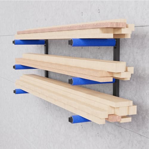 QLS Wandhalterung Werkstattregal Holzregal Wandbefestigung Wandmontage Garage Keller 3 Ebene Blau