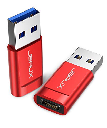 USB-C to USB 3.0 Adapter(2 Pack), JSAUX Type-C Female to USB-A Male Adapter, USB C 3.1 Gen 1 Converter Support 5Gbps Work with Laptops, Chargers and More Devices with Standard USB-A Ports-Red