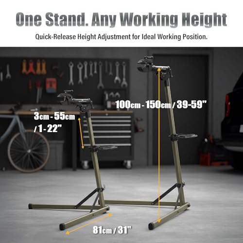 Image of BikeHand Bike Repair Stand - Home Portable Bicycle Mechanics Workstand - for Mountain MTB Road Bikes Maintenance - Max. 55 lbs
