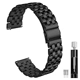SEURE Stainless Steel Watch Bands 18mm 20mm 22mm 24mm Metal Replacement Quick Release straps Men Women for Samsung Galaxy Watch 6/5/4/3,Fit for Garmin Watch(Black,24mm)