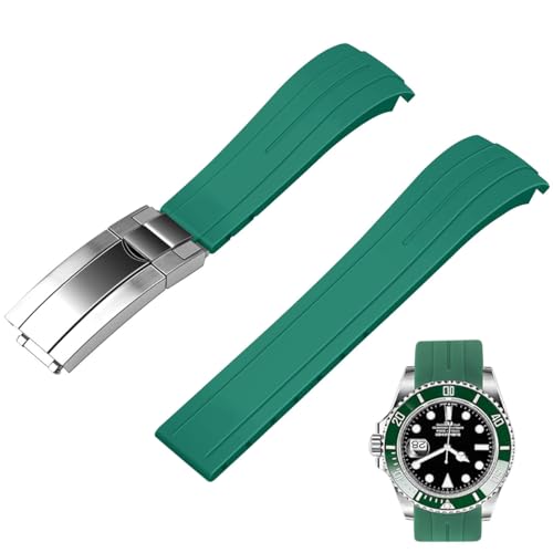 Image of Juntan 18mm 20mm 21mm 22mm Curved End Rubber Watch Band, Tapered Silicone Curved Replacement Watch Strap for Men Women with Metal Classic Diving Buckle