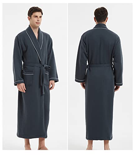Mens Knit Waffle Robe Full Length Bathrobe Spa Robe Long Sleeves Kimono Adult Hotel Nightgown4