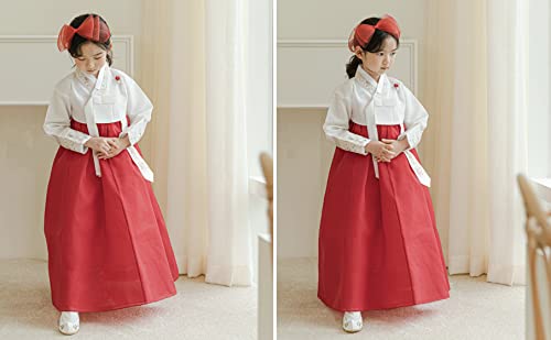 Striped Sleeves Red Jeogori Girl Hanbok for 100~15y/o Korean Dress Baby Kids Hanbok Dol Baekil3