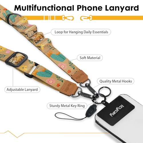 Image of Icycay Phone Lanyard Crossbody Strap Neck Adjustable Teacher Women Cow | for Cell Phone Case Keys ID Badges, Anti Theft, Multifuctional, Cute Phone Holder, Travel Hiking Essential Accessories, Gifts