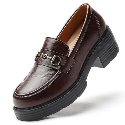 TKKAE Loafers for Women Coffee Slip On Penny Platform Chunky Lady Size 9