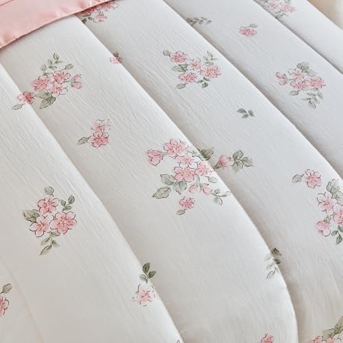 Image of Joyreap 4 Piece Toddler Bedding Set- Floral Pink n White Design, Microfiber Toddler Bedding Comforter Set for Girls