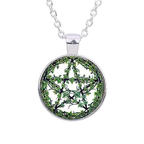 Green Plant Rattan Pentagram Necklace Tree Pendant Wiccan Star Pentacle Jewelry Occult Pendant Necklace