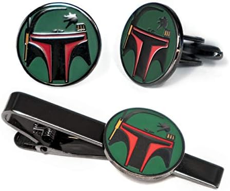 SharedImagination Boba Fett Tie Clip, Star Wars Cufflinks, Jedi Tie Tack Jewelry, Darth Vader Cuff Links, Stormtrooper Death Star Gift, Star Wars Wedding Party Groomsman Gifts