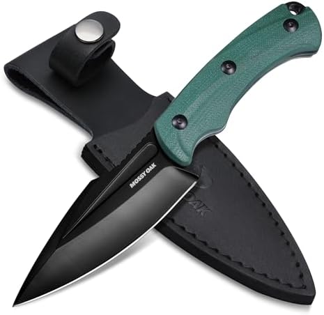 Mossy Oak Mossy Oak 8.5" Full-tang Fixed Blade Knife with Sheath (G10 Handle-Green) | Stainless Steel Blade; Outdoor Knives for Survival, Camping, Hiking
