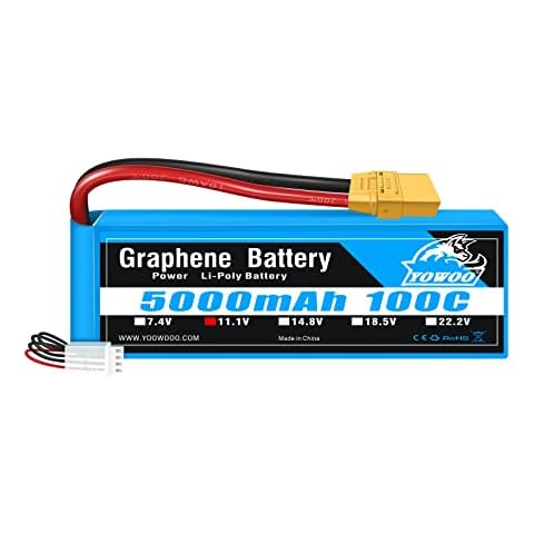 Yowoo Graphene Battery 3S 5000mAh 100C 11.1V LiPo RC Battery with XT90 Plug for 1/8 Scale Vehicles Arrma Slash VXL Slash 4x4 VXL E-maxx Brushless Axial e-revo Brushless and Spartan Models Cover