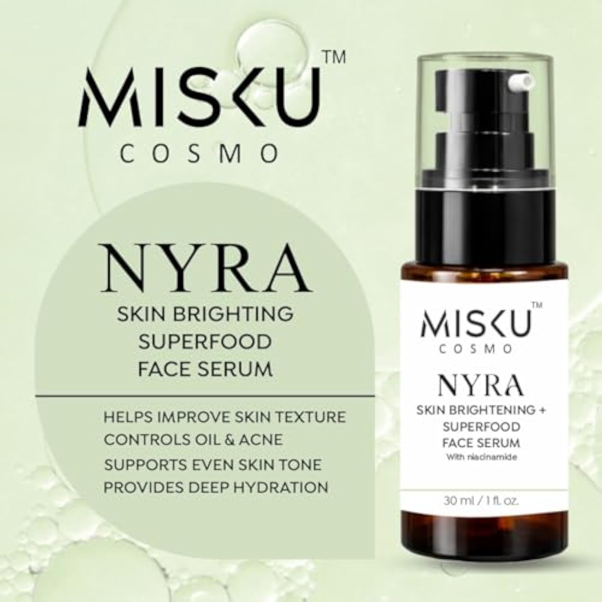 MiskuCosmo NYRA Skin Brightening Face Serum, Superfood Formula