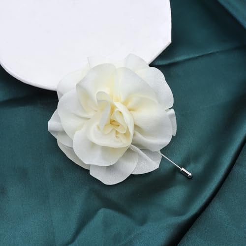 Image of Rrdaily Chunky Flower Brooches Pins for Women,Trendy Charming Chiffon Red Rose Corsage, Aesthetic Accessories for Wedding Ceremony (White), Large