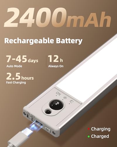 Image of EZVALO Under Cabinet Lighting with Charging Station, Rechargeable Motion Sensor Light Indoor, Dimmable Closet Lights Wireless, 3000K, Motion Activated Under Counter Lights for Kitchen,Pantry(3 Pcs)