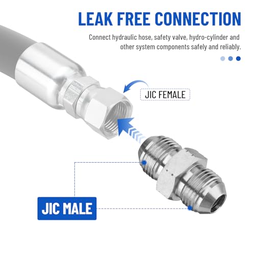 Image of 10 Pack Hydraulic Hose Adapter Fittings: 1 /2 inch JIC Male x 1 /2 inch JIC Male, Straight Tube Hydraulic Connectors with Protection Cover