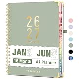 Forvencer Planner 2026-2027, 18 Month Weekly and Monthly Calendar Planner, Jan 2026 -June 2027, 8.5' x 11', Daily Agenda Book with Tabs, College Organizer Notebook, School Supplies for Student Teacher Classroom, A4, Green