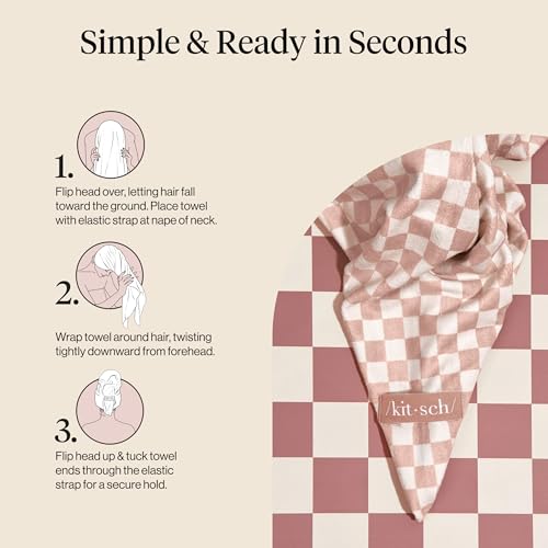 Kitsch XL Microfiber Hair Towel Wrap for Women - Terracotta Checkered - image 7