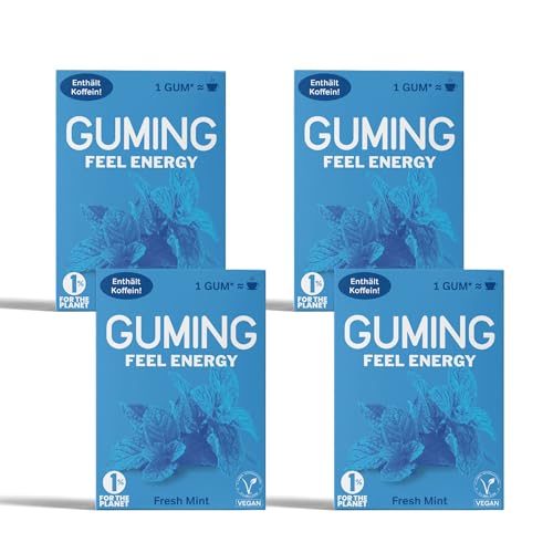 GUMING 40x Energy Kaugummi Fresh Mint mit Koffein/Gum Guarana Vitamin C & B6 Vegan zuckerfrei (40 Stück Minze)