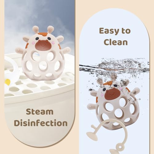 Image of Baby High Chair Toys Teething Chew - Baby Table Toys, High Chair Suction Toy Teething Toys Silicone Teethers, Food Grade Silicon for 6 12 18 Months White